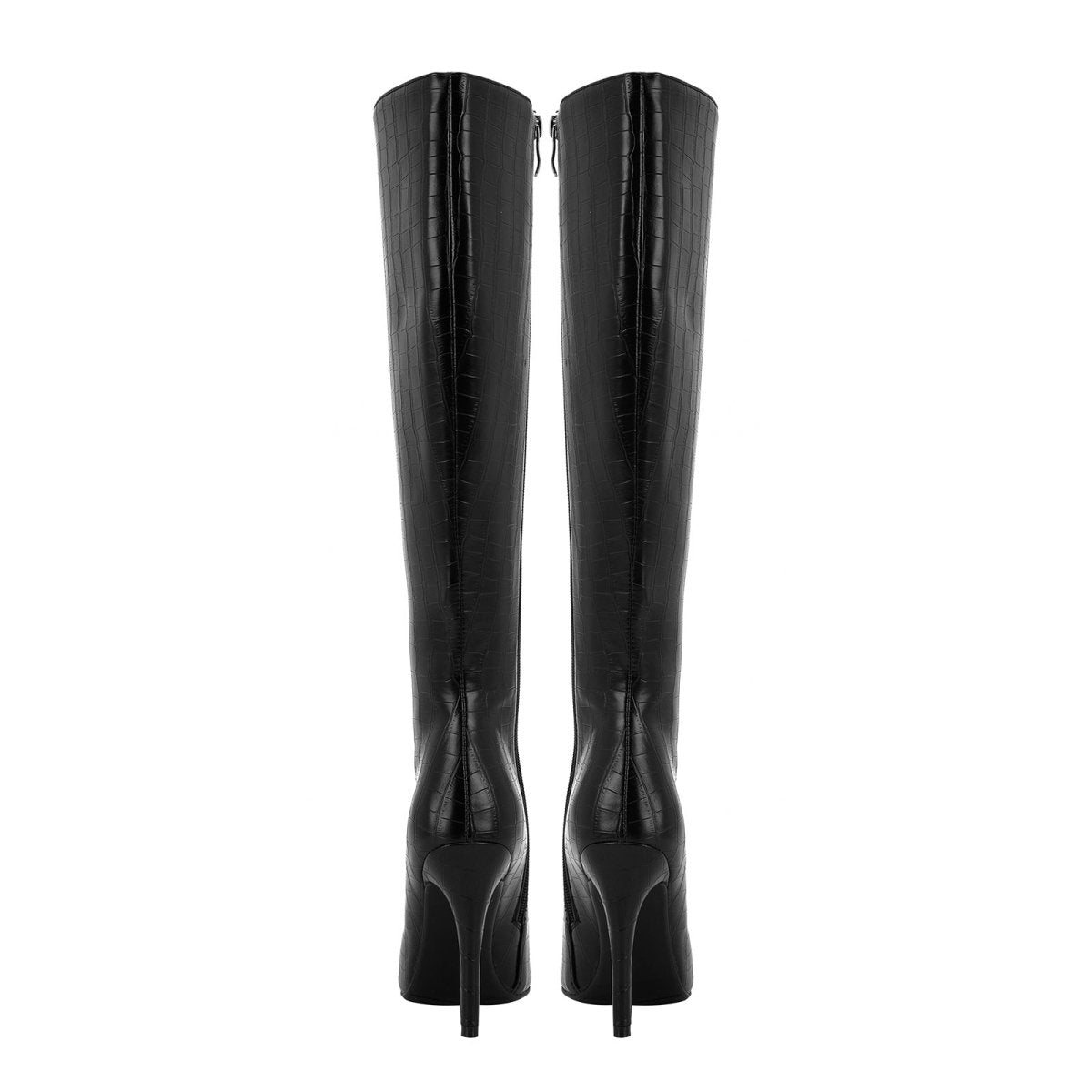 Sleek Black Leather Pointed Knee High Boots-4