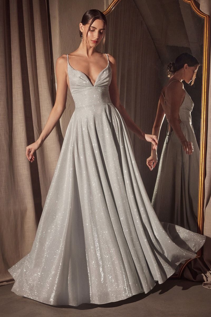 A-line dress with deep V-neck and spaghetti straps-9