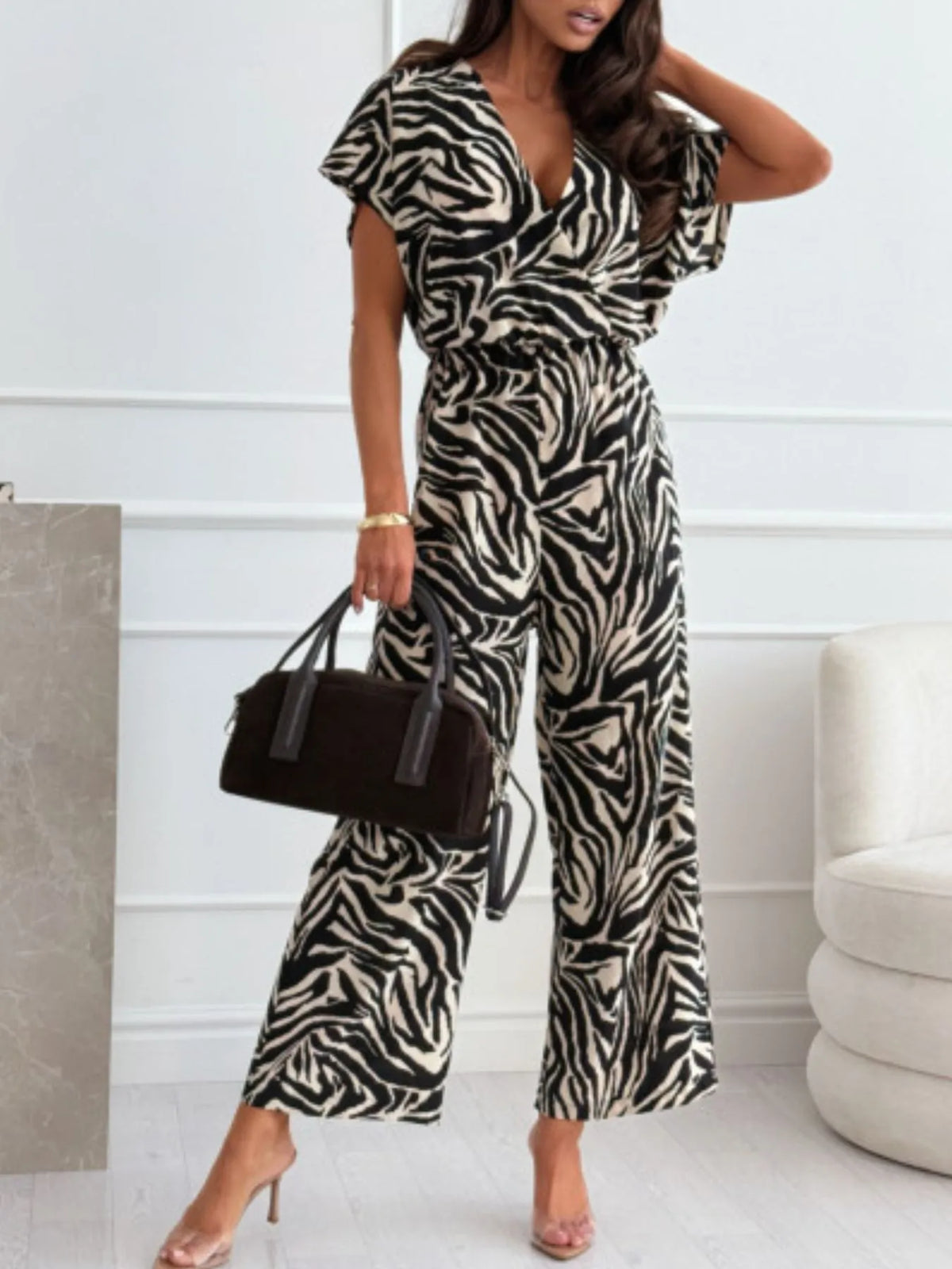 Animal Print Wide Leg Jumpsuit-0