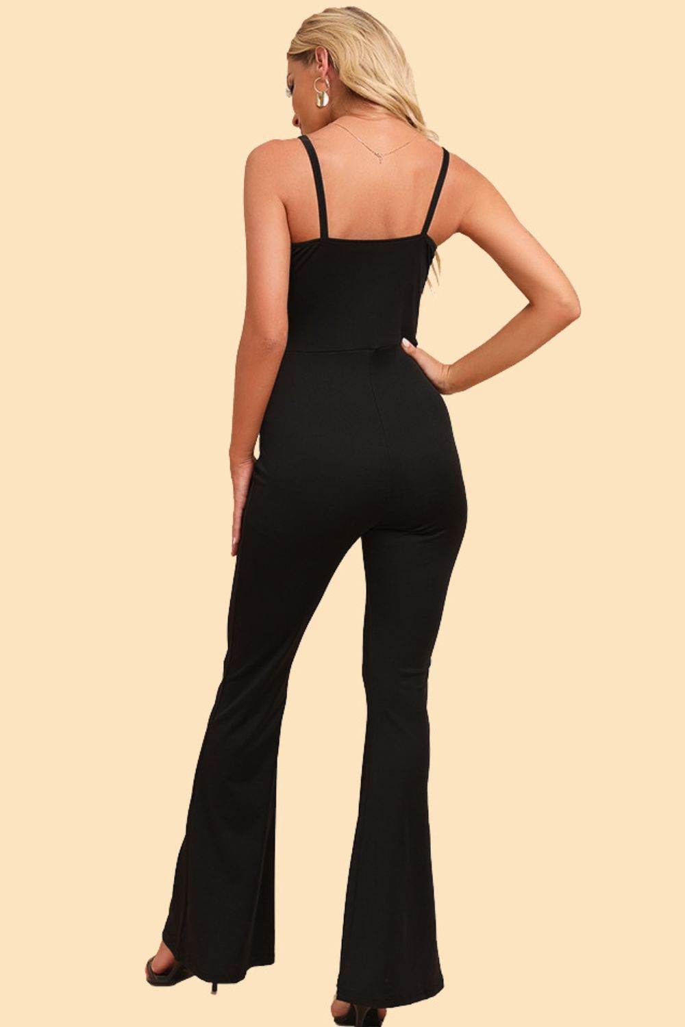 Spliced Mesh Spaghetti Strap Jumpsuit-1