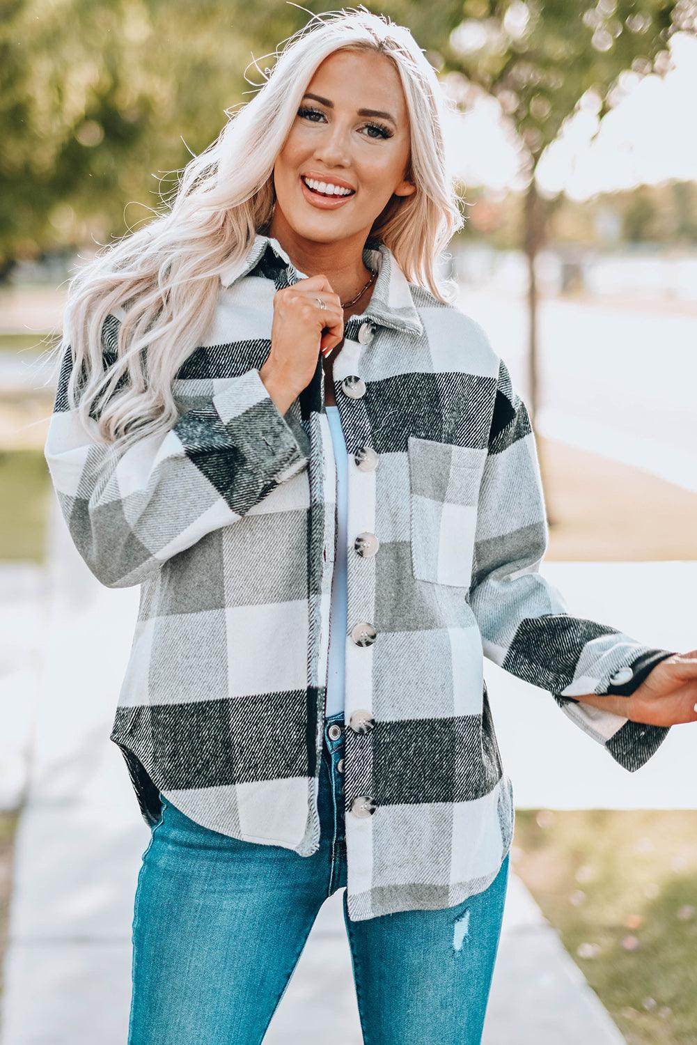 Plaid Button Up Dropped Shoulder Jacket for Women Stylish-10
