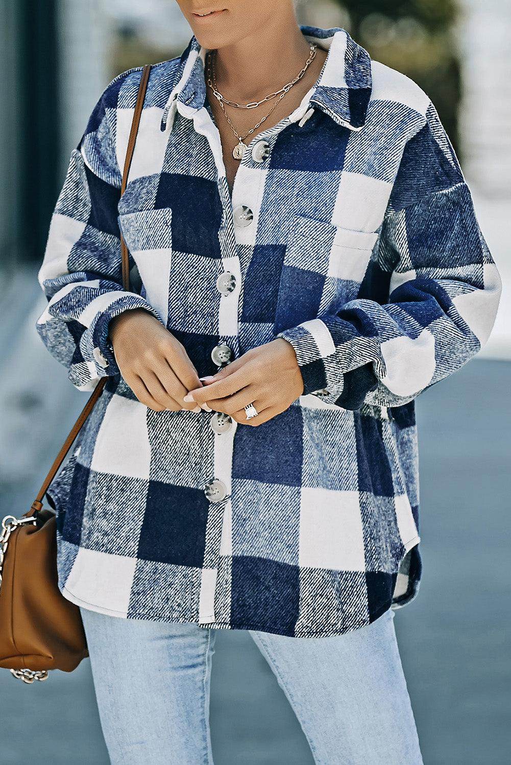 Plaid Button Up Dropped Shoulder Jacket for Women Stylish-4