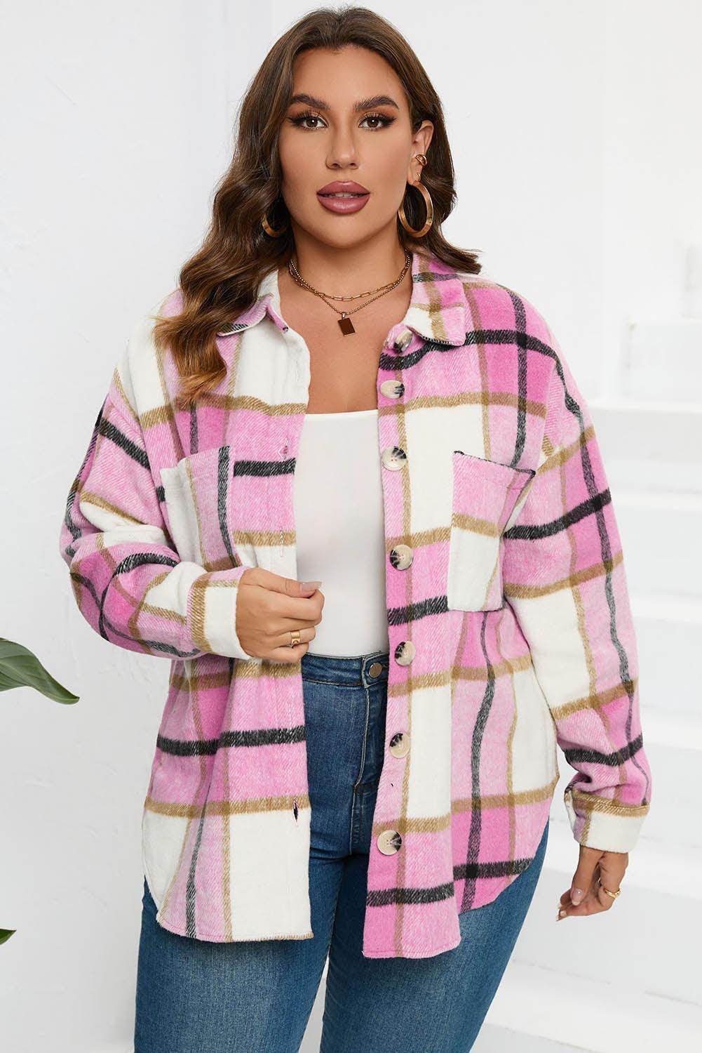 Plaid Button Up Dropped Shoulder Jacket for Women Stylish-7