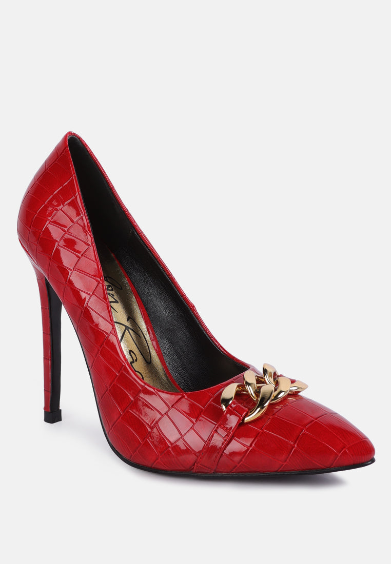 Fanfare Croc Stiletto Pump Heels-2