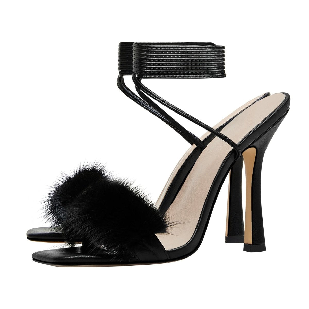 Furry Open Toe Ankle Strap Sandals-2