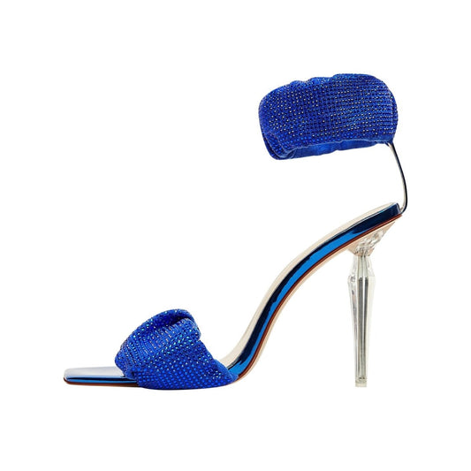 Ruched Open Toe Ankle Strap Icicle Stiletto Sandals-0