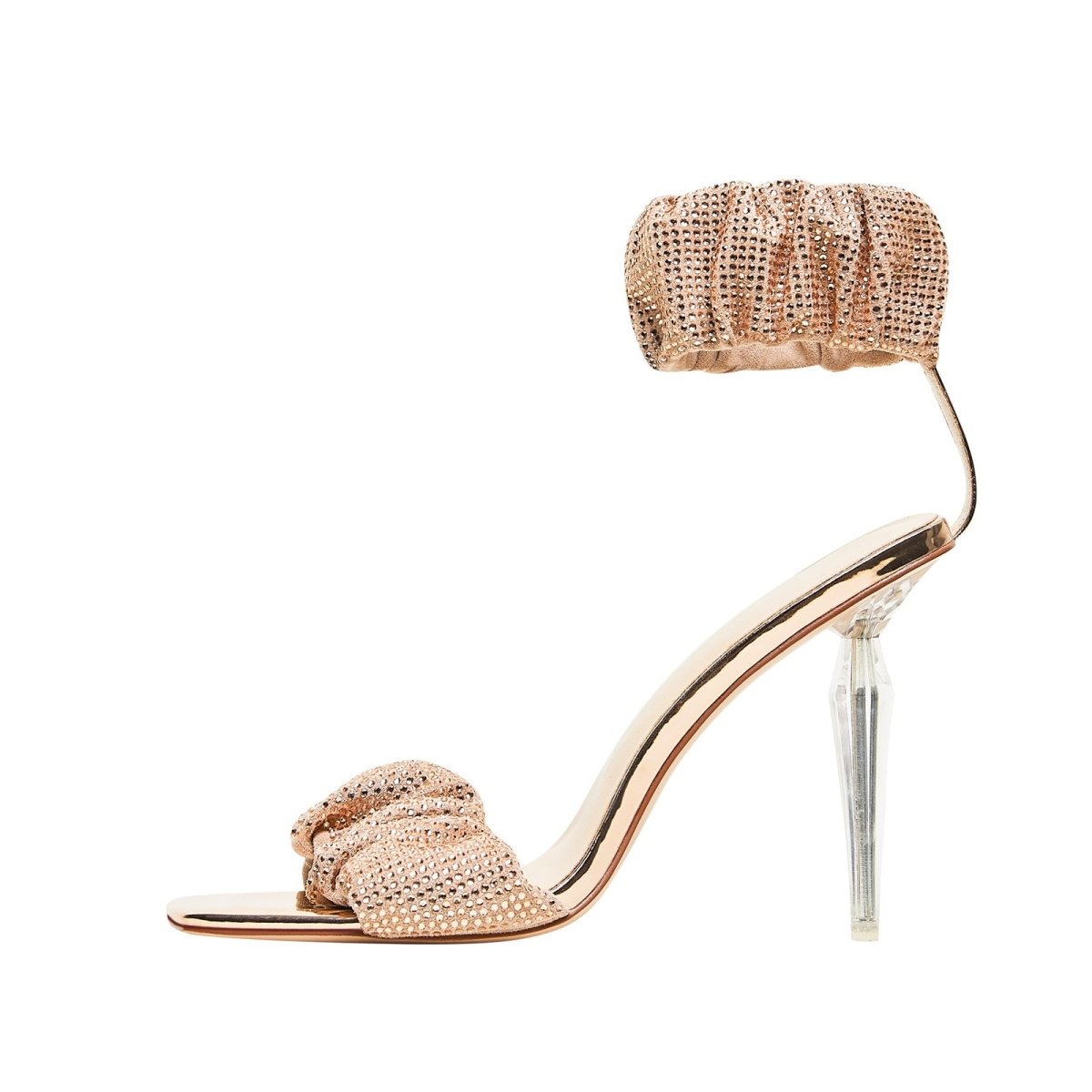 Ruched Open Toe Ankle Strap Icicle Stiletto Sandals-5