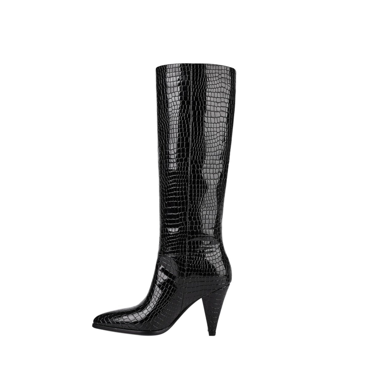 Sleek Textured Black Knee High Boots-1