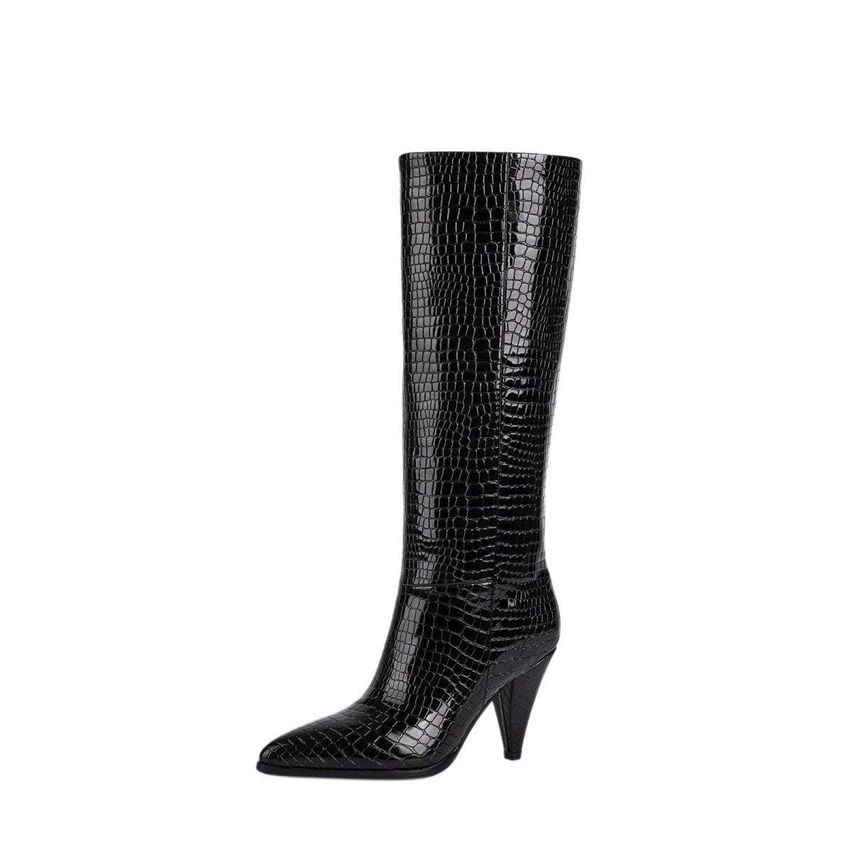 Sleek Textured Black Knee High Boots-2