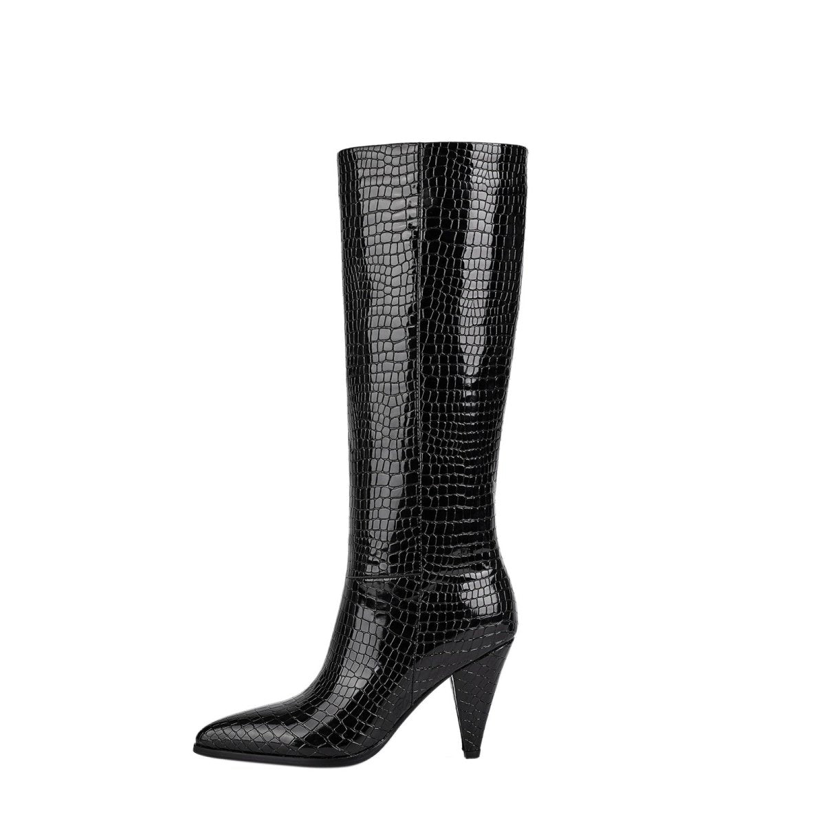 Sleek Textured Black Knee High Boots-0