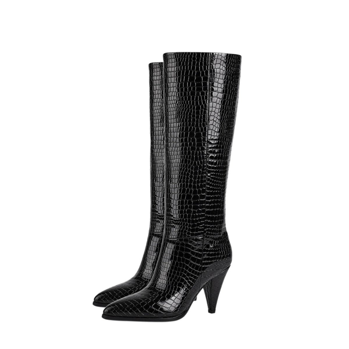 Sleek Textured Black Knee High Boots-3