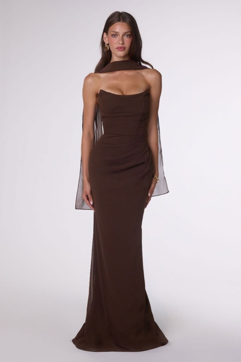 Strapless Scoop Neckline Bodycon Dress With A Beautifully Gathered Bodice And Hip Line-5