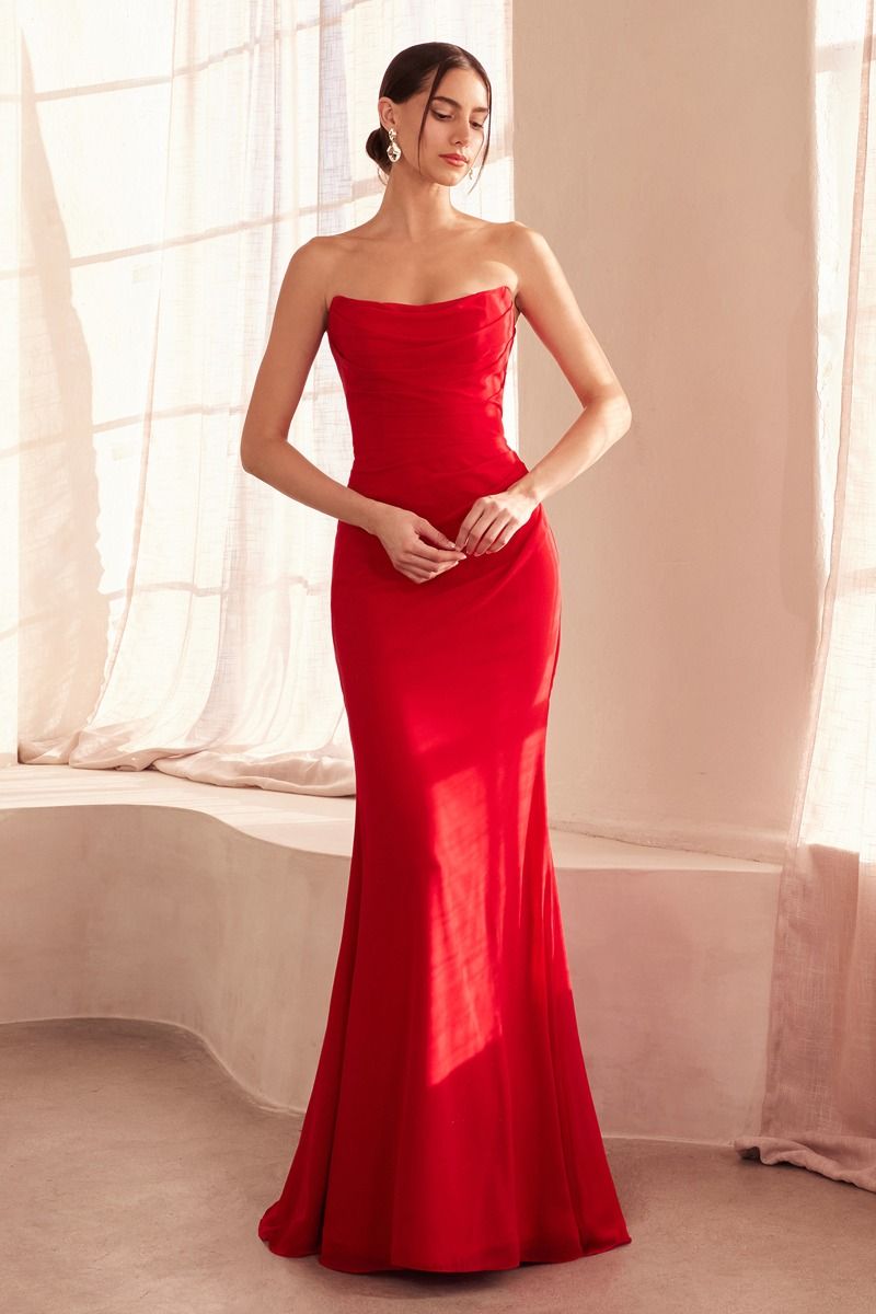 Strapless Scoop Neckline Bodycon Dress With A Beautifully Gathered Bodice And Hip Line-7