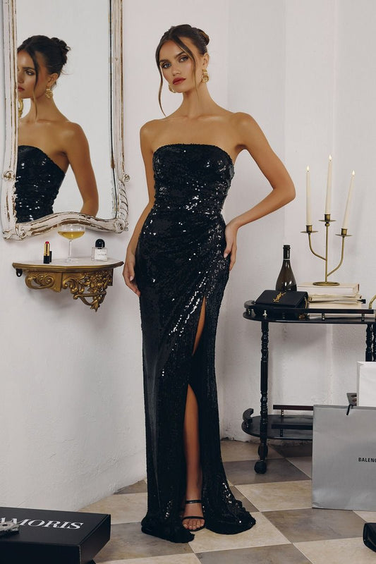 Strapless Neckline Sequin Fabric-0